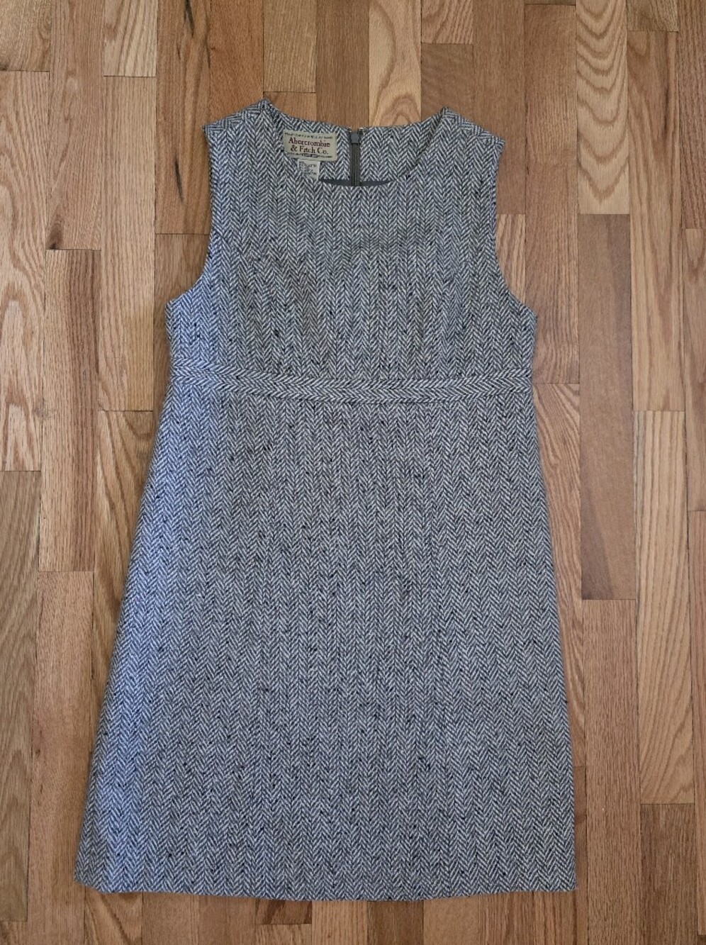 Vintage Abercrombie & Fitch Wool Gray Herringbone Sleeveless Midi Dress
